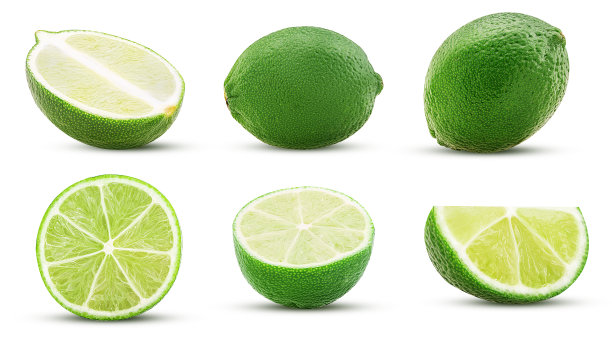 收集新鲜酸橙，整只，切成两半，切片图片下载