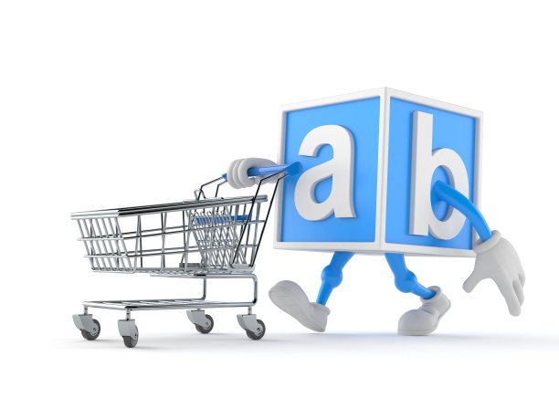 带有购物车的玩具方块角色图片下载