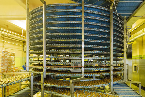 大型自动化圆输送机用于烘焙食品厂、曲奇饼生产线图片下载