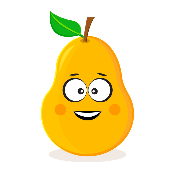 卡通黄色的梨。水果表情符号。程式化的特点。矢量图图片下载