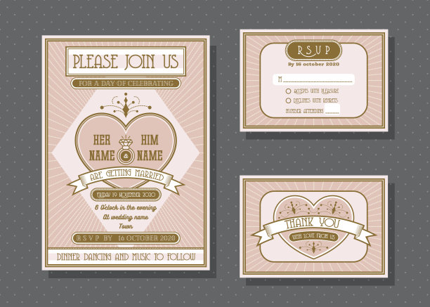 婚礼邀请卡向量模板集。图片下载