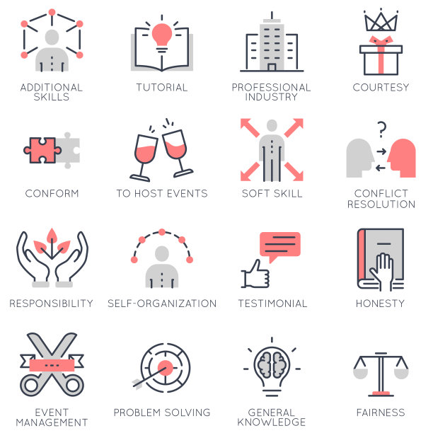 与业务管理、战略、职业发展和业务流程相关的直线图标矢量集图片下载