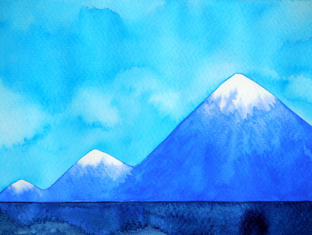 摘要3步山山峰水彩画山水画手绘设计插画图片下载