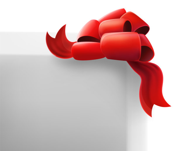 白色盒子上的红色蝴蝶结。孤立的对象图片下载