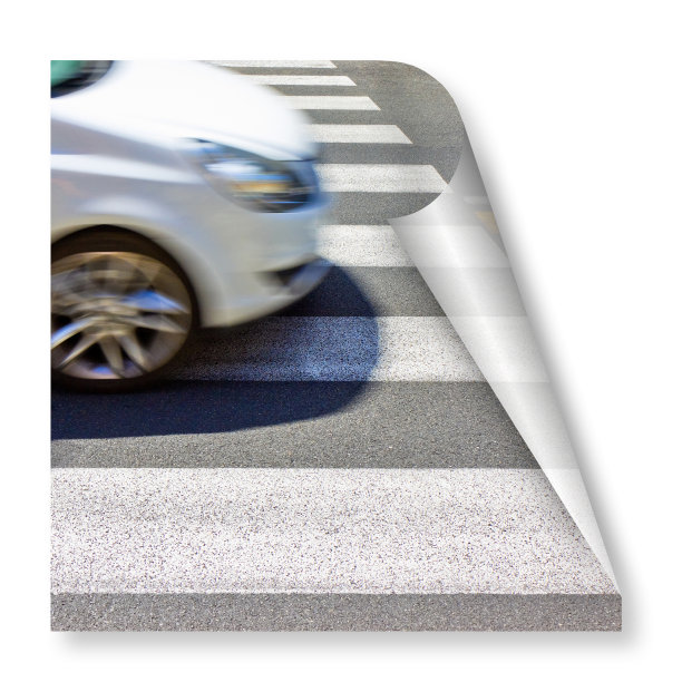 黑色和白色人行横道与白色汽车的背景-卷曲和阴影设计图片下载
