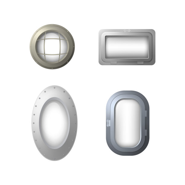 逼真的详细3d舷窗图标集。向量图片下载