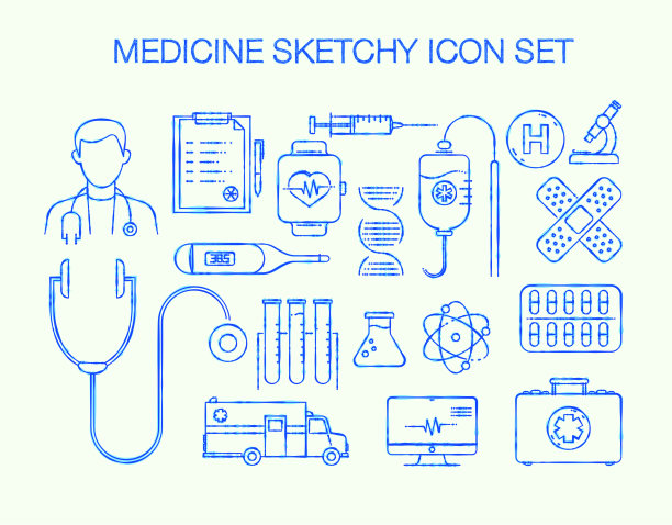 医疗素描线图标集图片下载