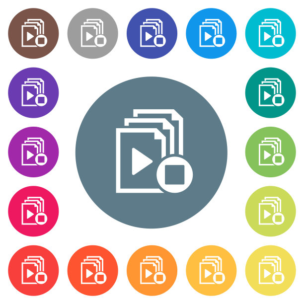 停止播放列表上的圆形颜色背景上的白色图标图片下载