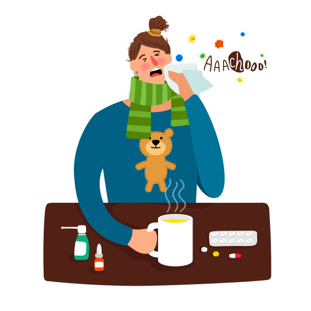 卡通的生病女孩发烧了图片下载