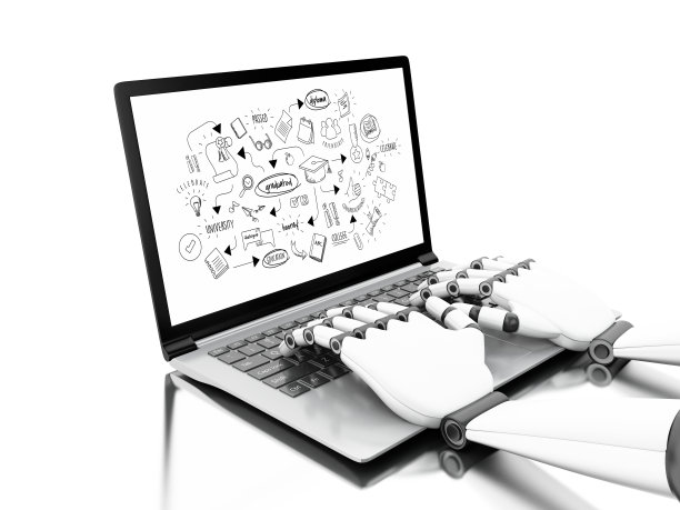 3 d演示。机器手在笔记本电脑上打字图片下载