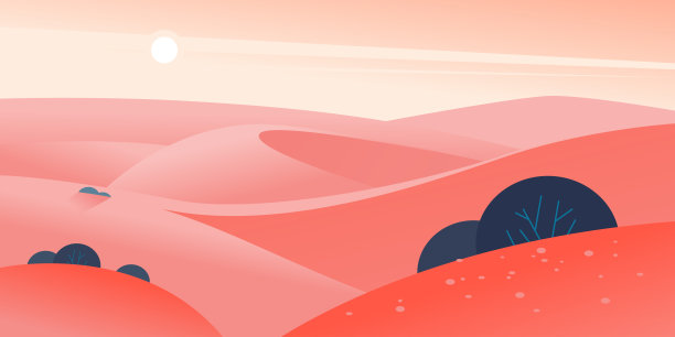 矢量平坦的夏季景观插图与沙漠山丘和沙丘在晴朗炎热的阳光明媚的天空。完美的旅游广告，旅游海报，海报，传单，横幅。大自然美丽的景色。图片下载