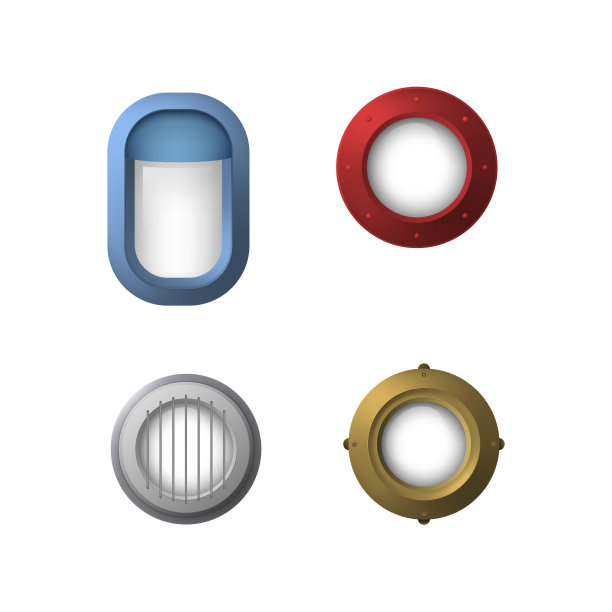 逼真的详细3d舷窗图标集。向量图片下载