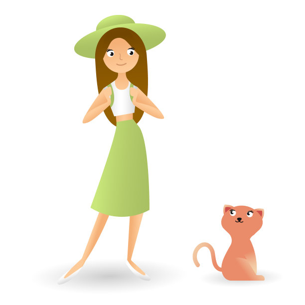 一个非常漂亮时髦的女孩戴着棕色头发的帽子，猫图片下载