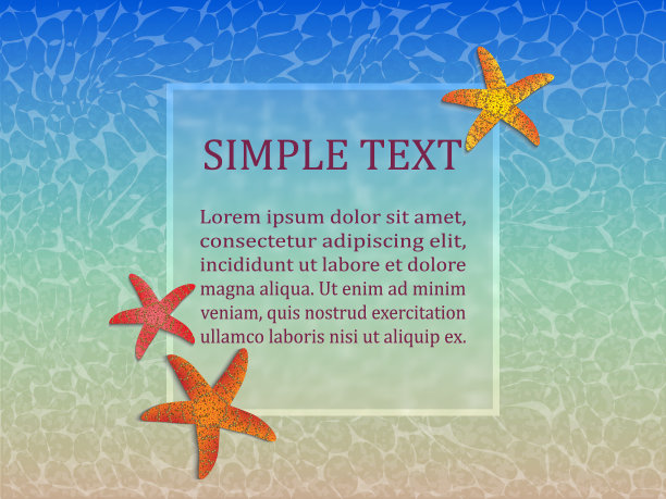 模板为您的设计在一个航海风格。用于文本形式。蓝色的大海和海星。方形框架与磨砂玻璃。现实的风格。矢量插图。图片下载