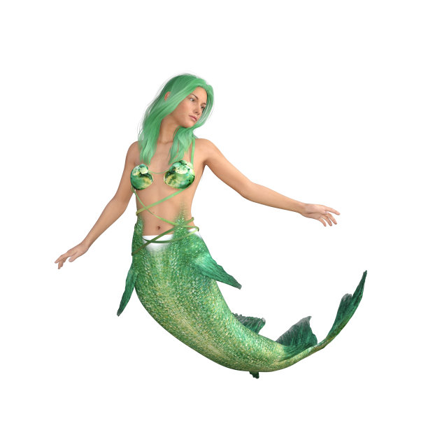 美丽的美人鱼孤立在白色，3d渲染。图片下载