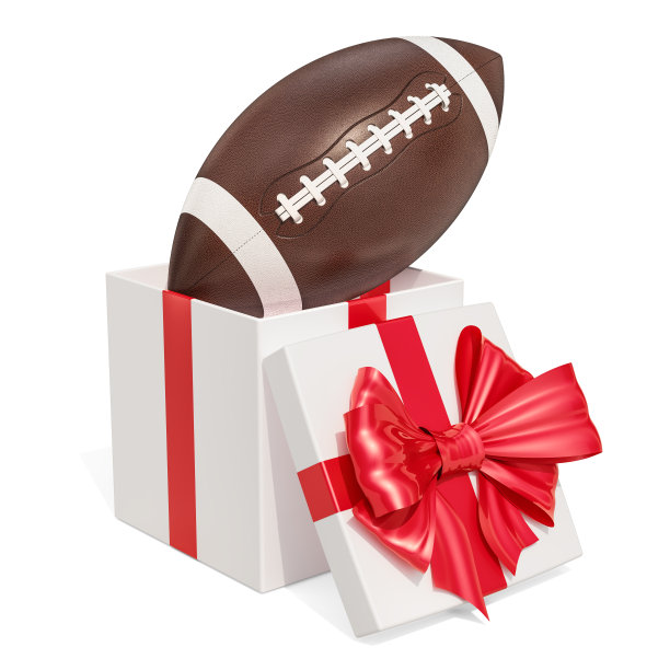 礼品概念，美式足球和头盔内礼盒图片下载