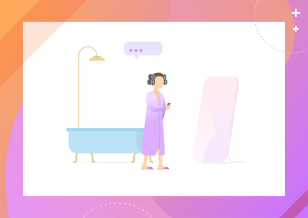 一个女人在浴室里看电话留言。做SPA的女孩。家庭主妇用卷发器。图片下载