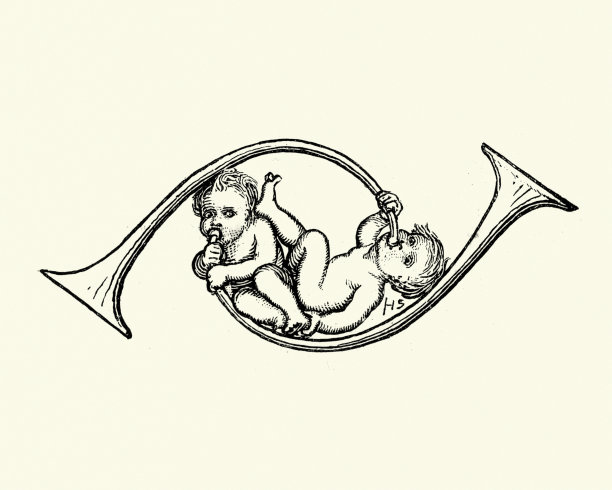 两个小天使吹着号角图片下载