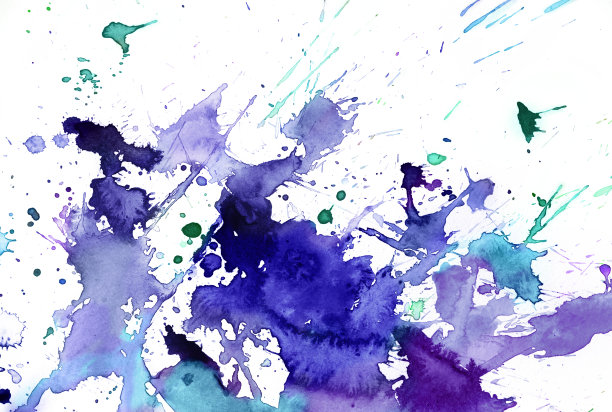 蓝色水彩背景与溅在白色图片下载