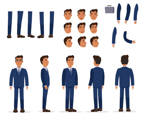 平面图标集商务人士的观点，姿势和情感图片下载