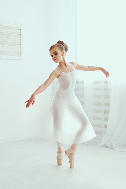 美丽的芭蕾舞女演员在一个白色的充满光线的工作室里摆姿势跳舞。这张照片极大地反映了古典芭蕾艺术无与伦比的美。图片下载