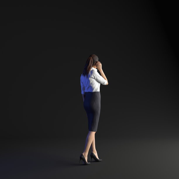 站在商业女性的后视图，3d渲染图片下载