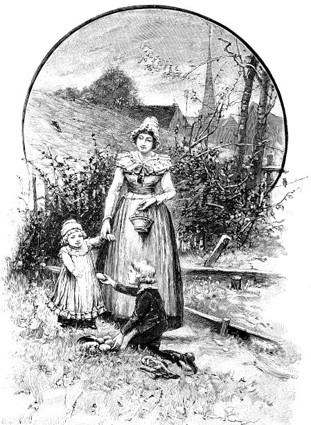 妈妈和孩子们在草地上寻找复活节的巢穴图片下载