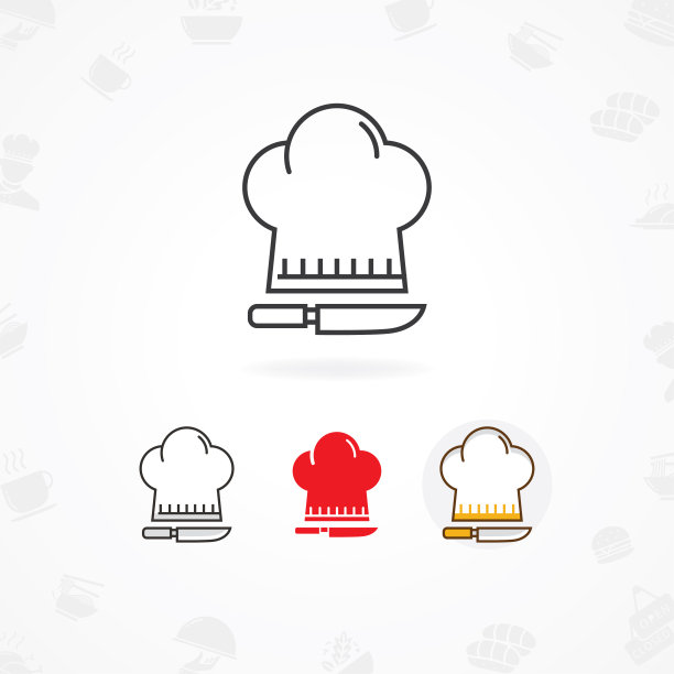 烹饪图标，矢量图标厨师帽子与刀图片下载