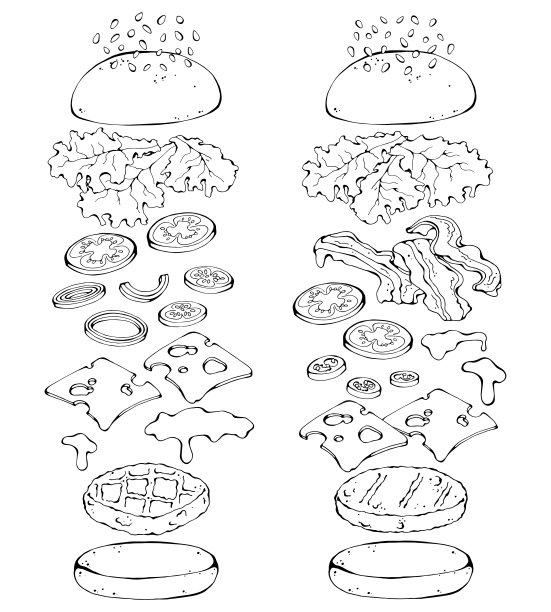 汉堡配方。快餐。图片下载