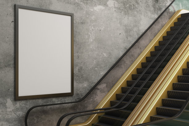 金色扶梯，广告牌空着图片下载