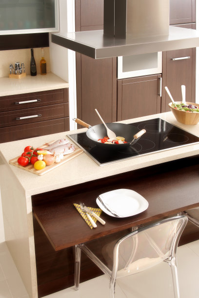 近距离的现代洁净家庭厨房设计图片下载