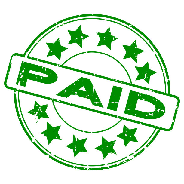 Grunge绿色支付与星形图标圆形橡胶印章印章在白色的背景图片下载