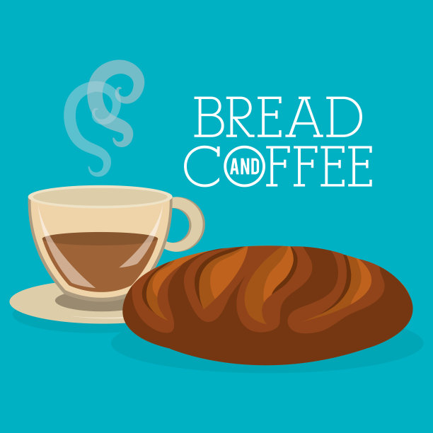美味的面包和咖啡标签图片下载