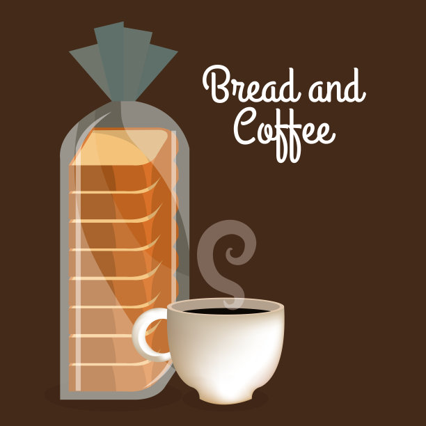 美味的减半面包和咖啡标签图片下载