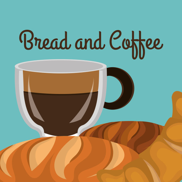 美味的面包和咖啡标签图片下载