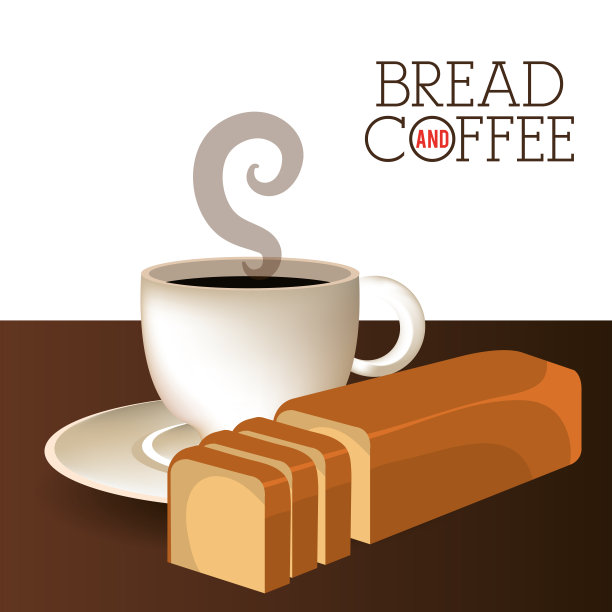 美味的减半面包和咖啡标签图片下载