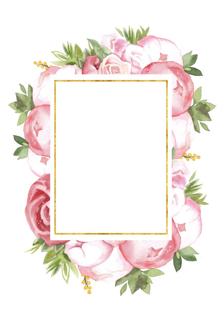 水彩手绘花牡丹婚礼请帖模板插图图片下载