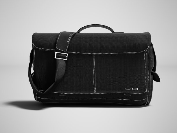 现代黑色手提电脑包的肩膀上的灰色背景与阴影3D渲染图片下载