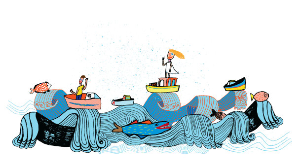 海，船，人和鱼图片下载