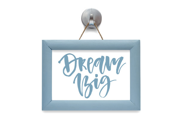 大梦想。现代书法。励志名言。蓝色相框-孤立在白色图片下载