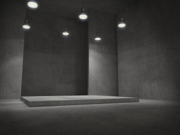 空房间，底座展示，空白产品支架，灯具聚光灯，3d渲染。图片下载