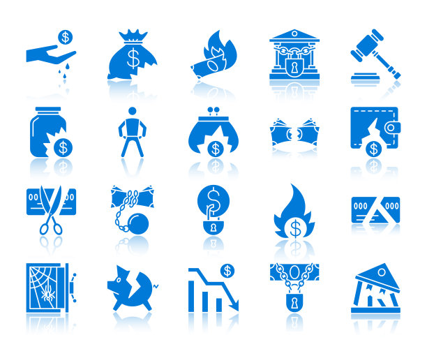 破产彩色剪影图标向量集图片下载