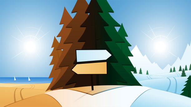 道路和夏季或冬季度假目的地和方向标志图片下载