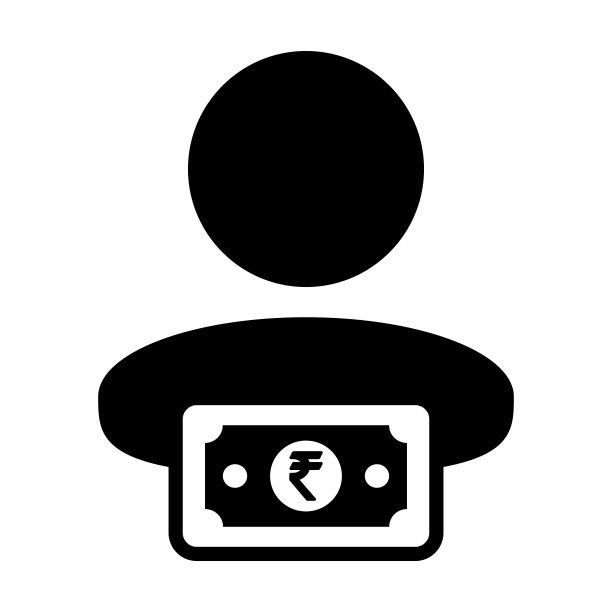 收入图标向量男性用户个人资料头像与卢比符号货币货币符号为银行和金融业务在平面颜色象形文字象形图图片下载