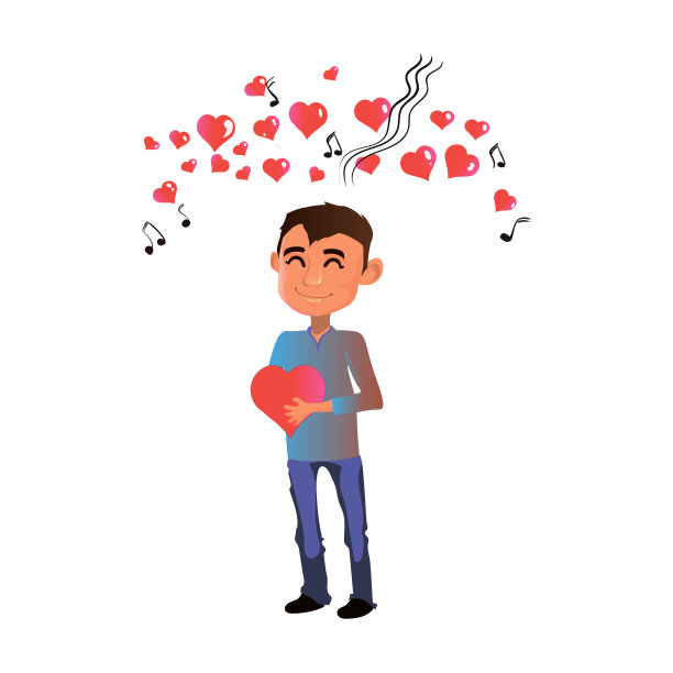 一个闭着眼睛站着听音乐的人。他拿着一颗心图片下载