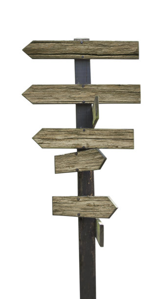 木制箭头方向标志张贴孤立的白色背景图片下载