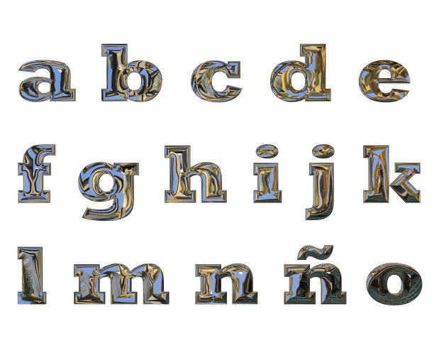 3 d渲染。小写字母做成液态铬效果图片下载