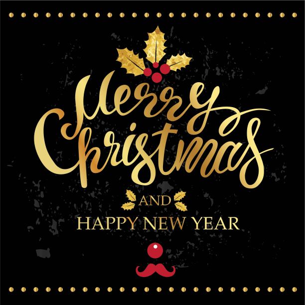 圣诞快乐和新年快乐的字母设计与圣诞黄金装饰图片下载