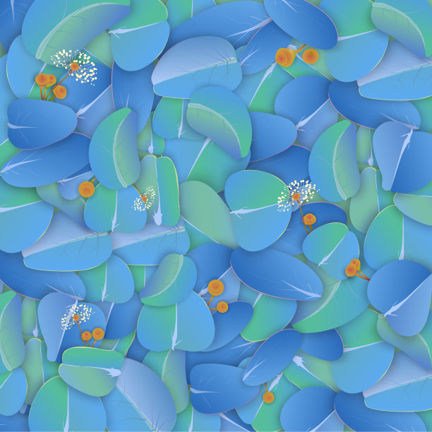 纹理背景与蓝色桉树花与露水。图片下载