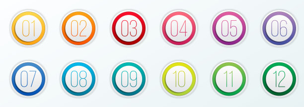 创意矢量插图的数字子弹点设置1至12孤立的透明背景。艺术设计。平面颜色渐变web图标模板。抽象概念图形元素图片下载